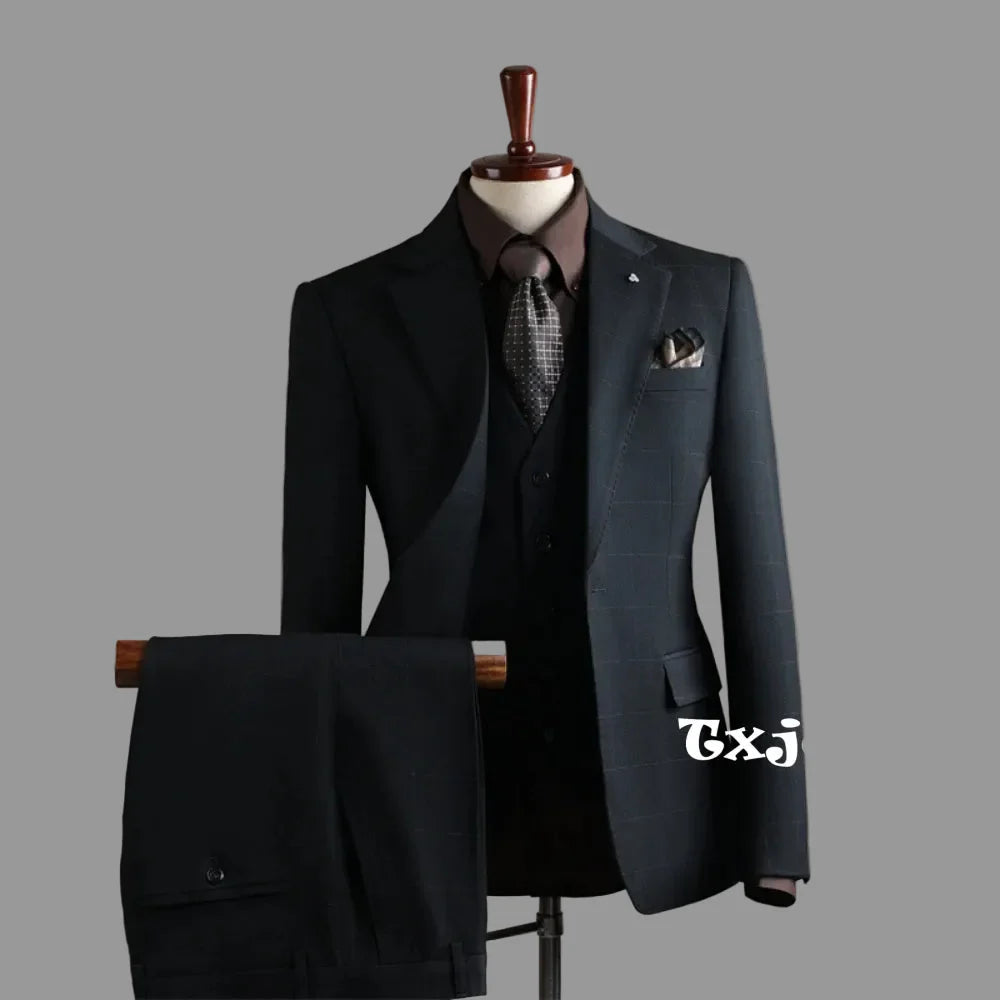 Classic Elegant Plaid Men's Suits Business Party Tuxedo,Notched Lapel Suit Set 2 Pieces Blazer Pants For Formal Occasions