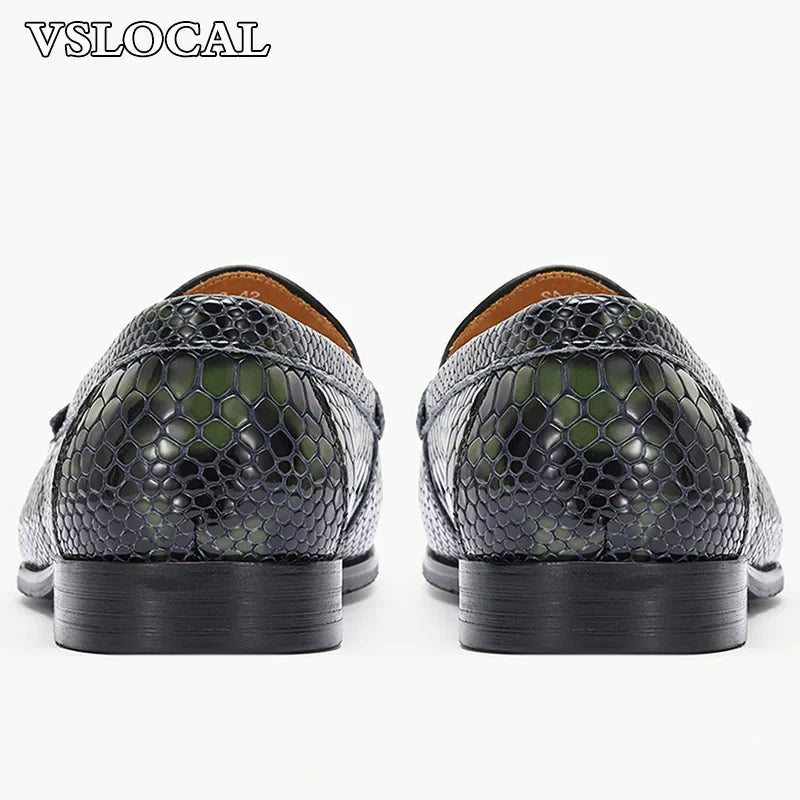 Luxury Men Loafers Shoes Slip On Snake Prints Casual Mens Dress Shoes Wedding Office Banquet Genuine Leather Shoes Men