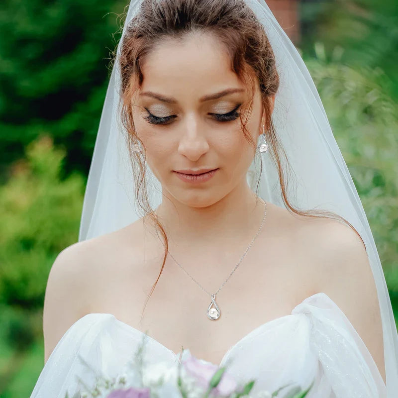 Moissanite Natural Freshwater Pearl Infinity Pendant Necklace & Earrings Sets for Women 925 Sterling Silver Wedding Jewelry Set