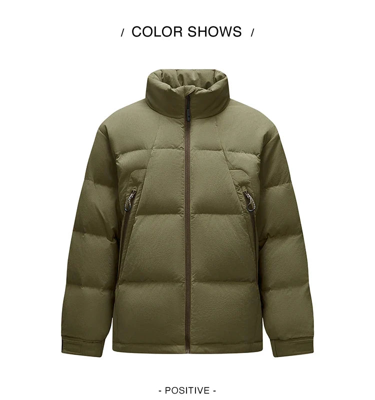 Down Jacket Men Textured Loose Fit Stand Collar Puffer Coat 2025 New Winter Versatile Outerwear