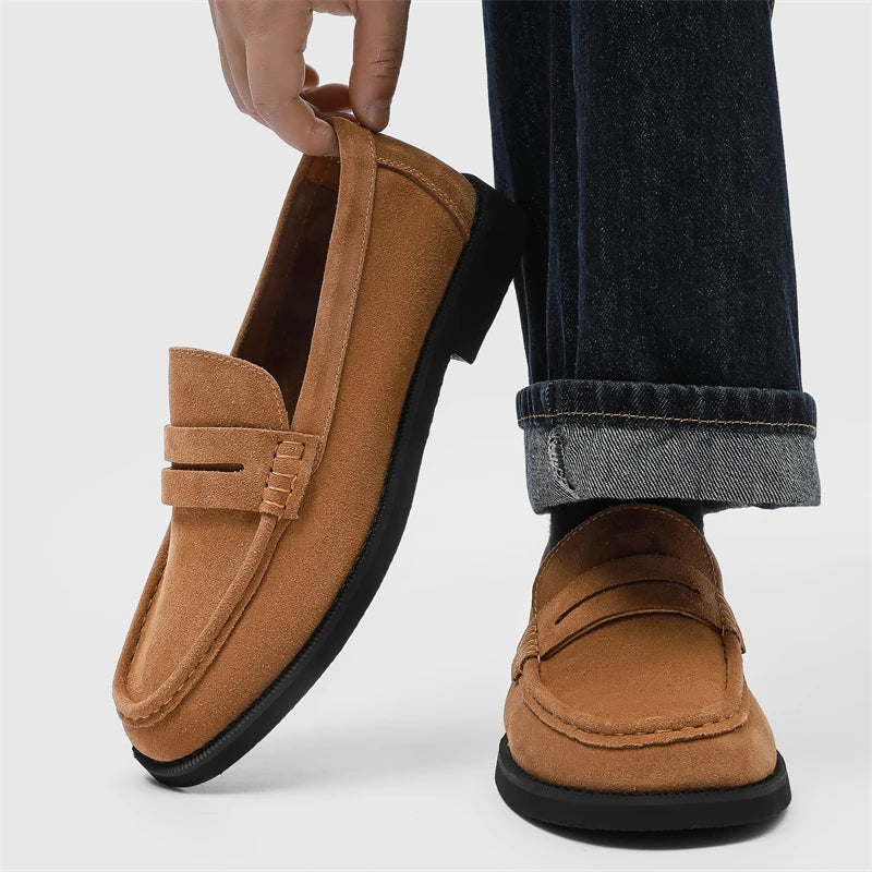 Handmade Mens Leather Loafers Non Slip Slip on Walking Flats Breathable Outdoor Casual Shoes for Man Work Office Driving Shoes