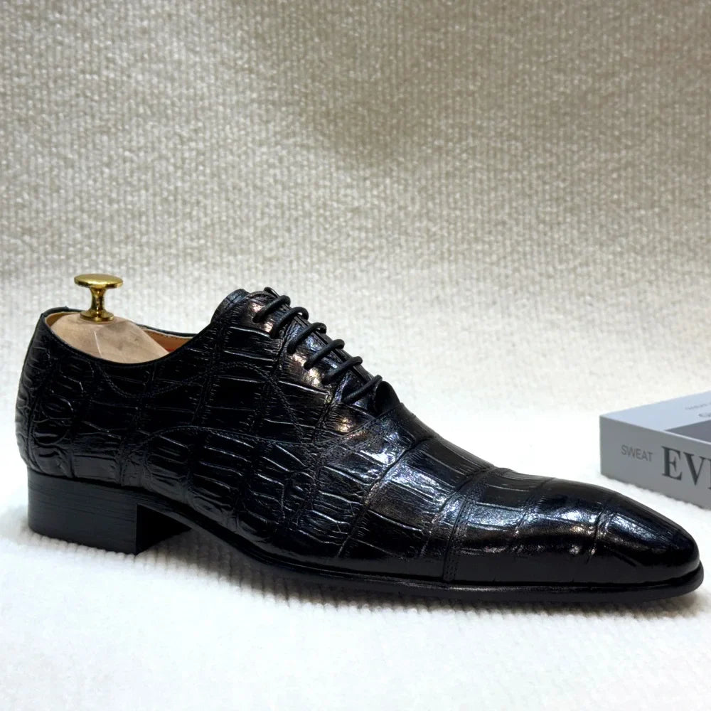 Men's Genuine Leather Oxford Dress Shoes Classic Wingtip Lace-Up Formal Shoes for Wedding Party Business Office