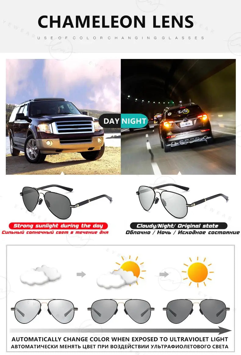Design Aviation Sunglasses Polarized Man Photochromic UV400 Glasses Woman Anti-glare Driving Goggles zonnebril heren