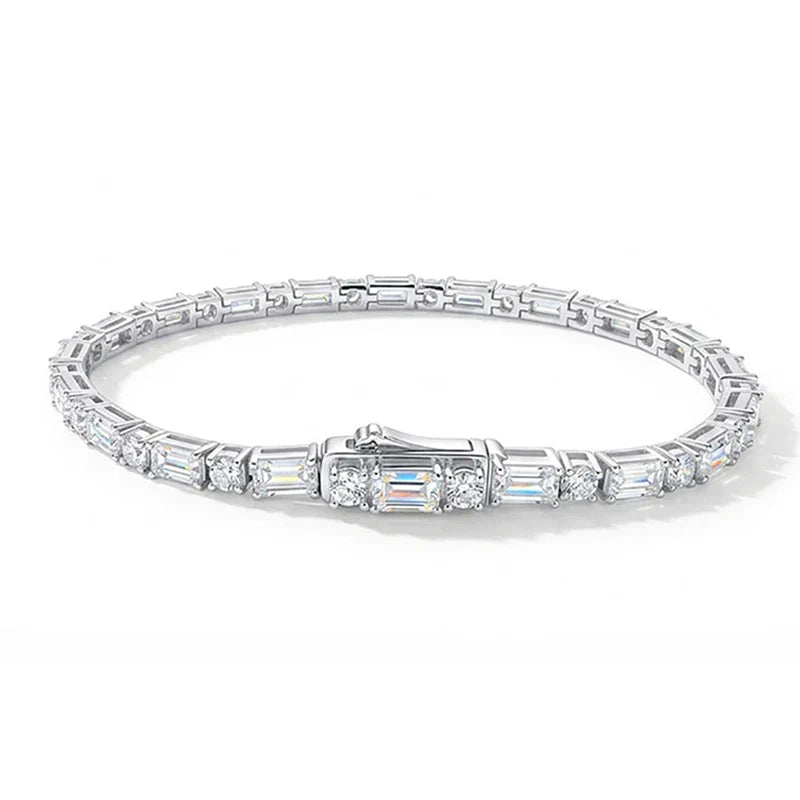 Emerald Cut Original Moissanite Tennis Bracelet for Women Men Hip Hop Jewelry Full Diamond Chain S925 Sterling Silver
