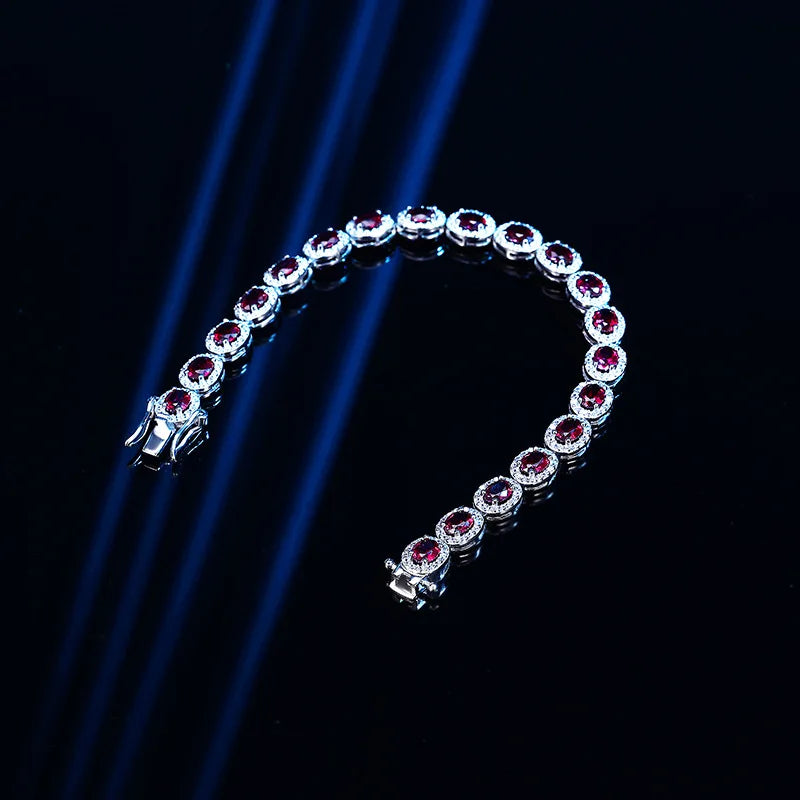 2023 New In Real S925 Sterling Silver Full Ruby Link Bracelet for Women Lab Grown Gemstones Bracelets Party Fine Jewelry