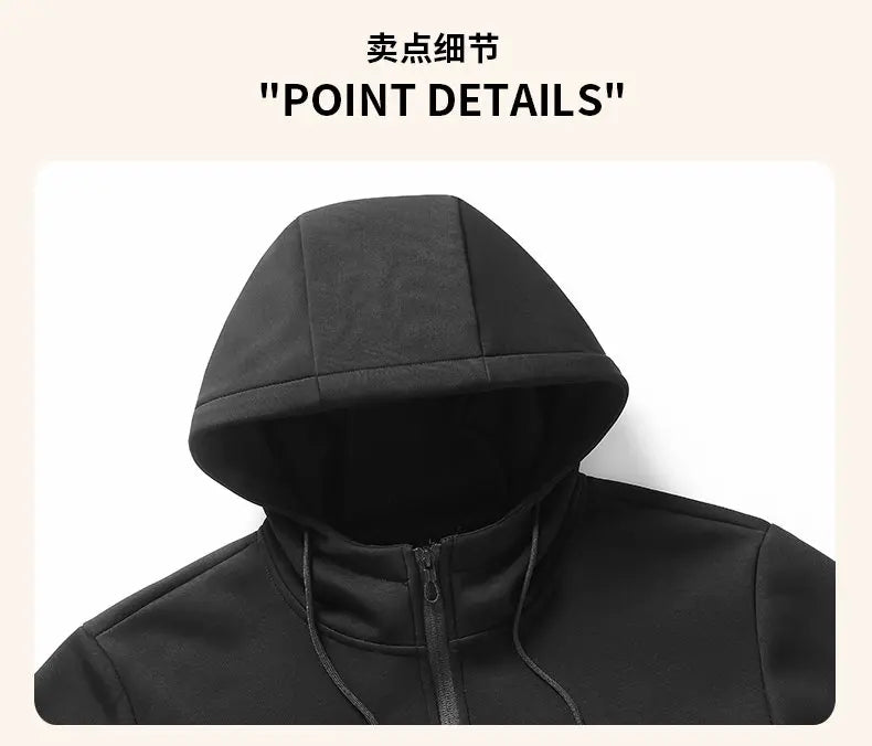 Autumn and winter hooded cardigan with fleece and thickened two-piece sporty and fashionable pure cotton set