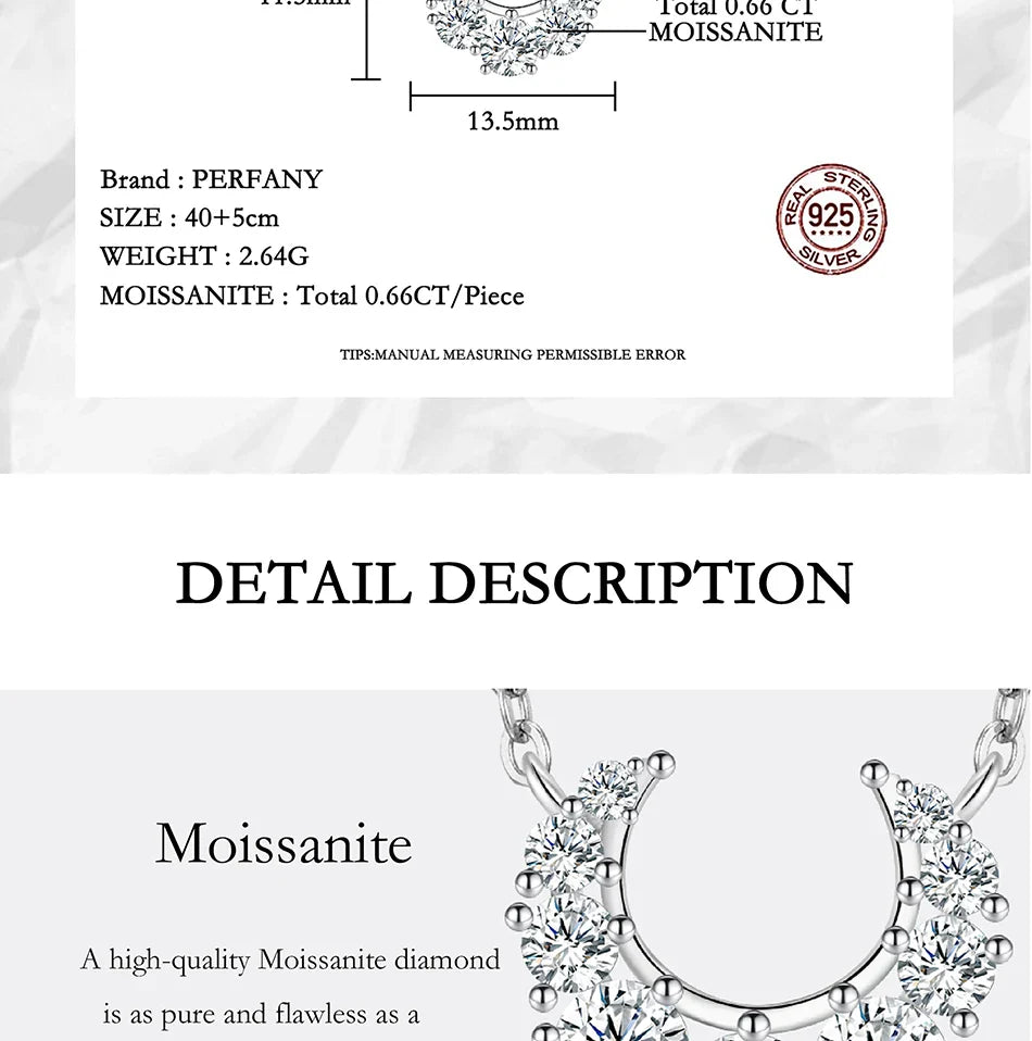0.66CT Full Moissanite Necklace for Women S925 Pure Silver Moon Design Laboratory Diamond Pendant Fashion Luxury Jewelry