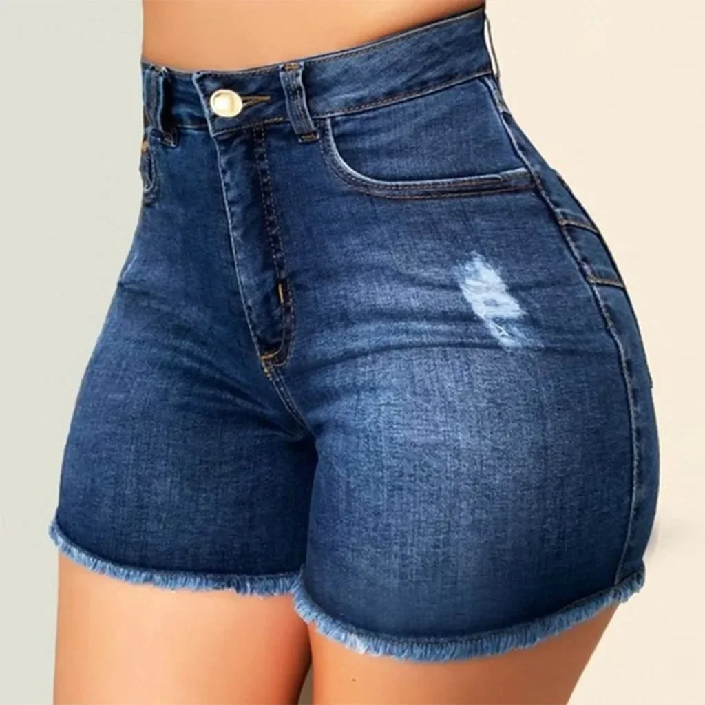 2025 New Summer Womens Jeans Shorts Jeans Short Length High Waisted Broken Denim Shorts Ripped Jeans High Waisted Hotpant Shorts