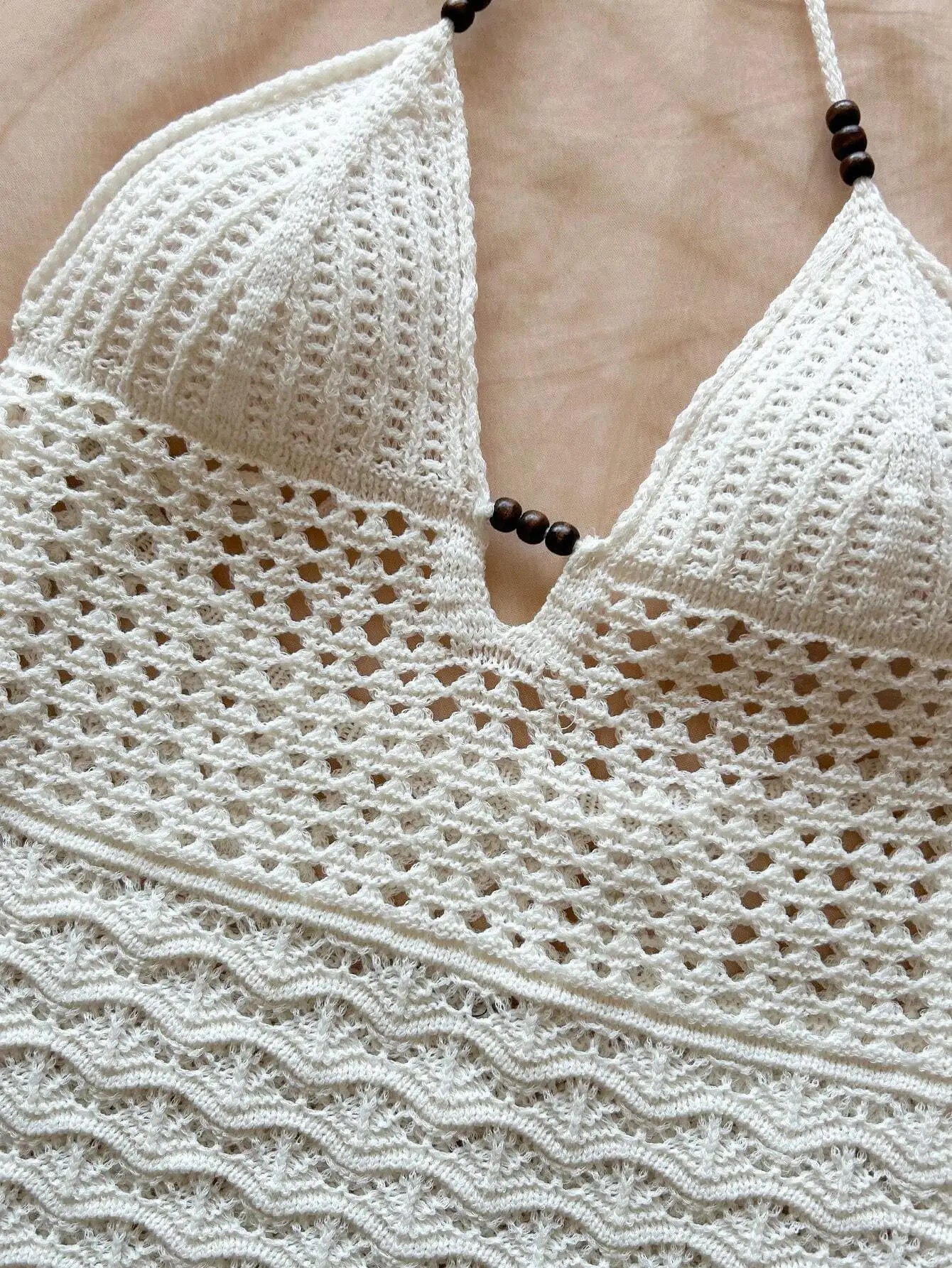 Summer Sexy V-Neck Hollow-Out Wooden Beads Fitted Dress, Vacation Spaghetti Strap Backless Ombre Knitted Dress, Suitable