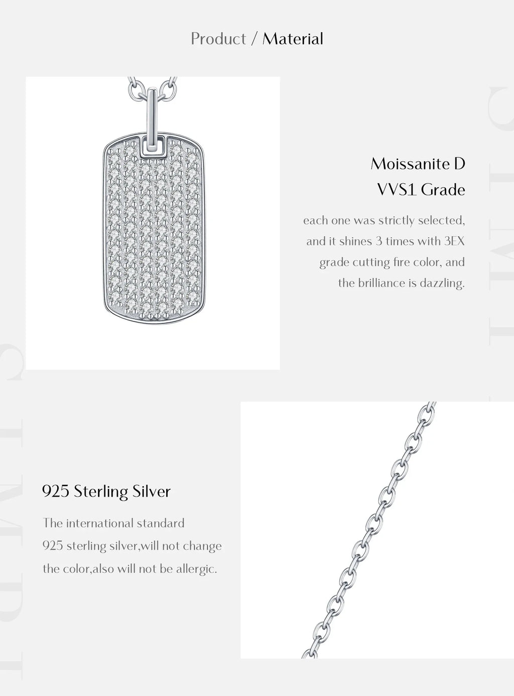 D Color Moissanite Rectangle Brand Necklace 925 Sterling Silver Trendy Stackable Pendant Necklaces For Women Fine Jewelry