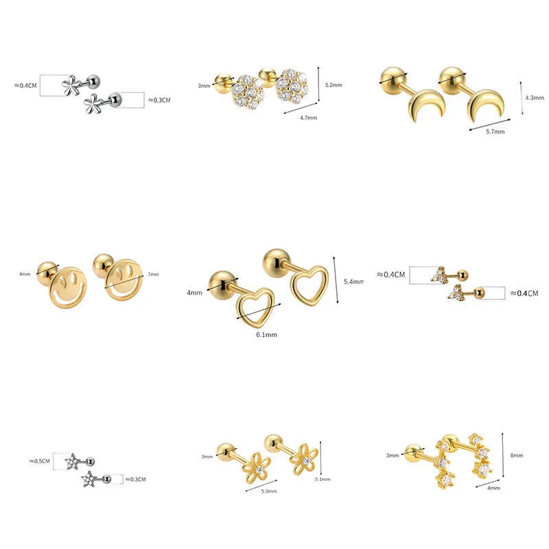 925 Sterling Silver Fashion Simple Golden Flower Beads Small Stud Earrings for Women Teen Piercing Jewelry Accessories