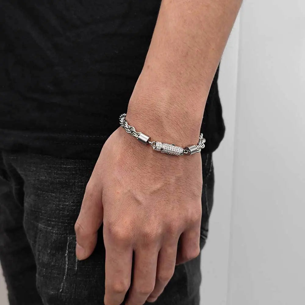 D VVS1 Moissanite Rope Bracelet 4mm Solid 925 Sterling Silver Chain Hip Hop Iced Out Clasp Rope Bracelets for Women Man