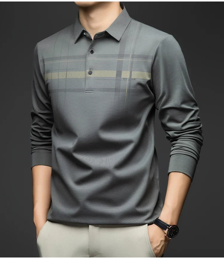 Polo T Shirt for Man 2026 Formal Business Slim Long Sleeve Tshirt Men Casual Loose Stripe Shirt for Man Designer Clothes