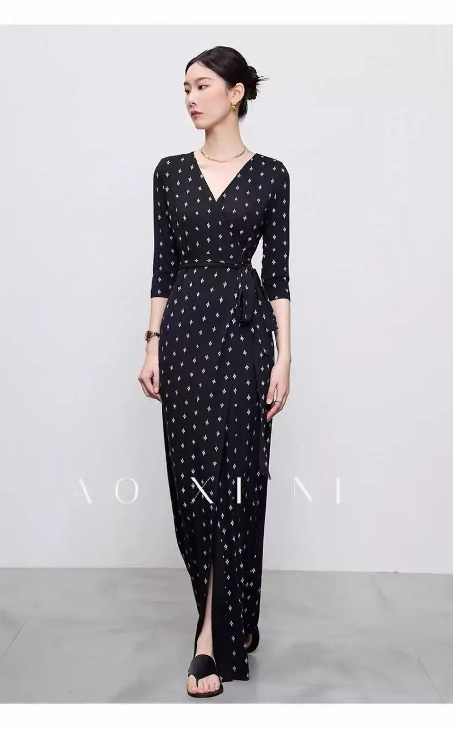 High End Half Sleeved Floral Long Dress For Women, 2026 Spring/Summer One-Piece Lace Up Lazy And Relaxed Vacation Dress