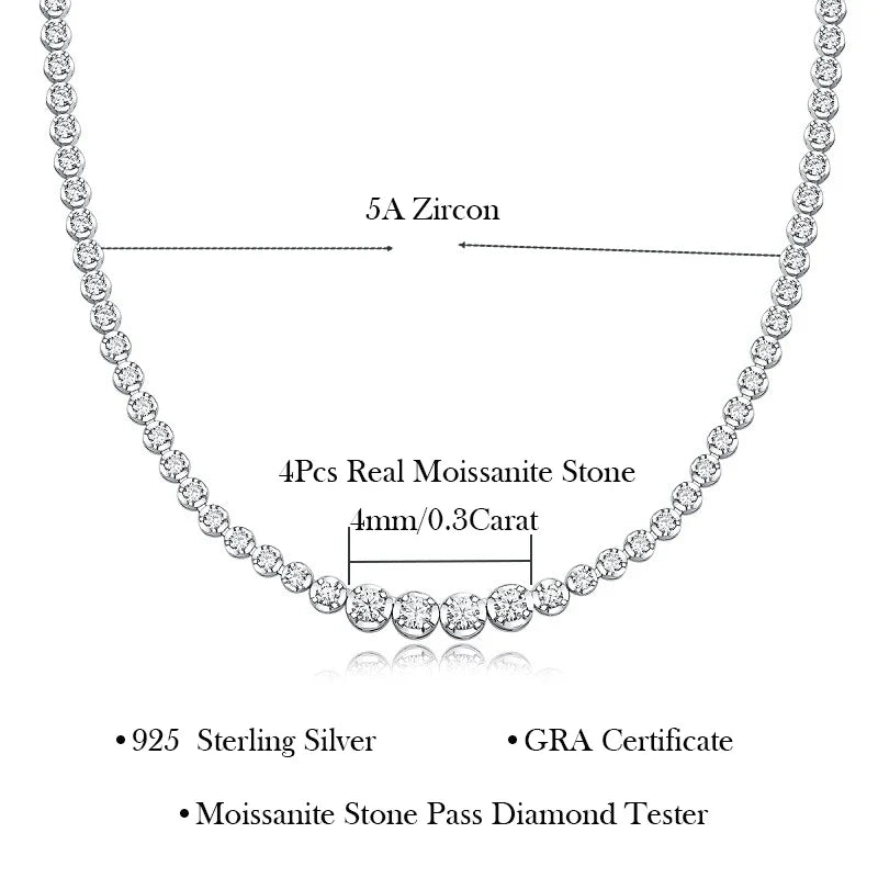 1.2CT Moissanite Tennis Necklace 925 Sterling Silver 18K Gold Plated Gradient High Carbon Diamond Necklaces for Women Adjustable