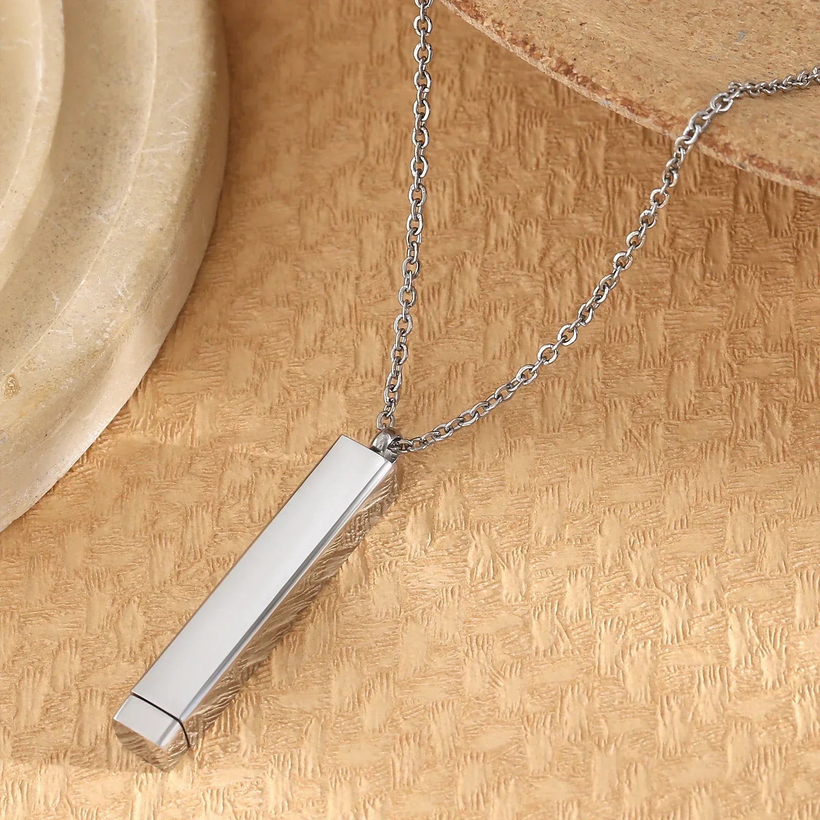 Classic Hidden Rectangle Pendant Necklace For Men Stainless Steel Minimalist Waterproof 3D Vertical Bar Necklaces Jewelry Gift