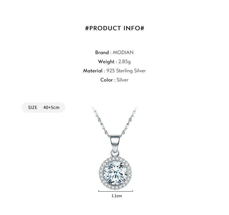 Genuine 925 Sterling Silver Luxury Chain Brand Necklace with 2.0Ct AAAAA Level Zircon Necklaces Gift Jewelry for women