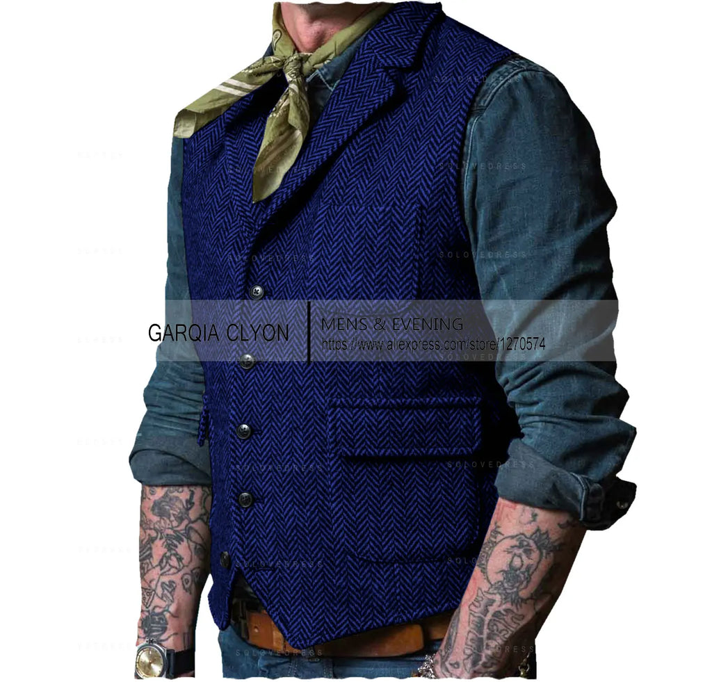 Lapel New Arrival Slim Fit Herringbone Men's Vest Single Breasted WIth 3 Real Pocket Men's Business Waistcoat For Wedding