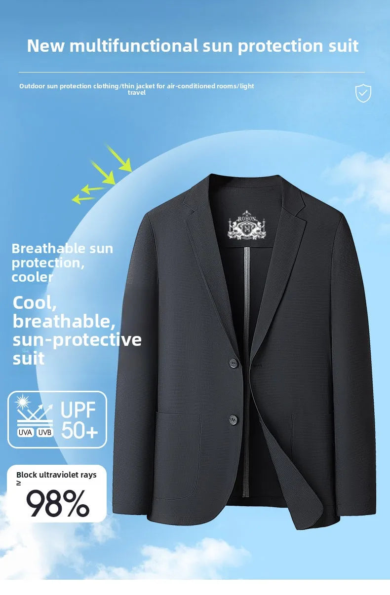 Sun Protection Lightweight Blazer - Fashionable for Outdoor Travel, Weddings, Leisure, Korean Style - Men's Breathable Blazer