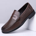 2026 Summer New Men's Breathable Leather Loafers Slip-On Hollow Out Casual Business Casual Shoes for Man Flat Driving Shoes Male