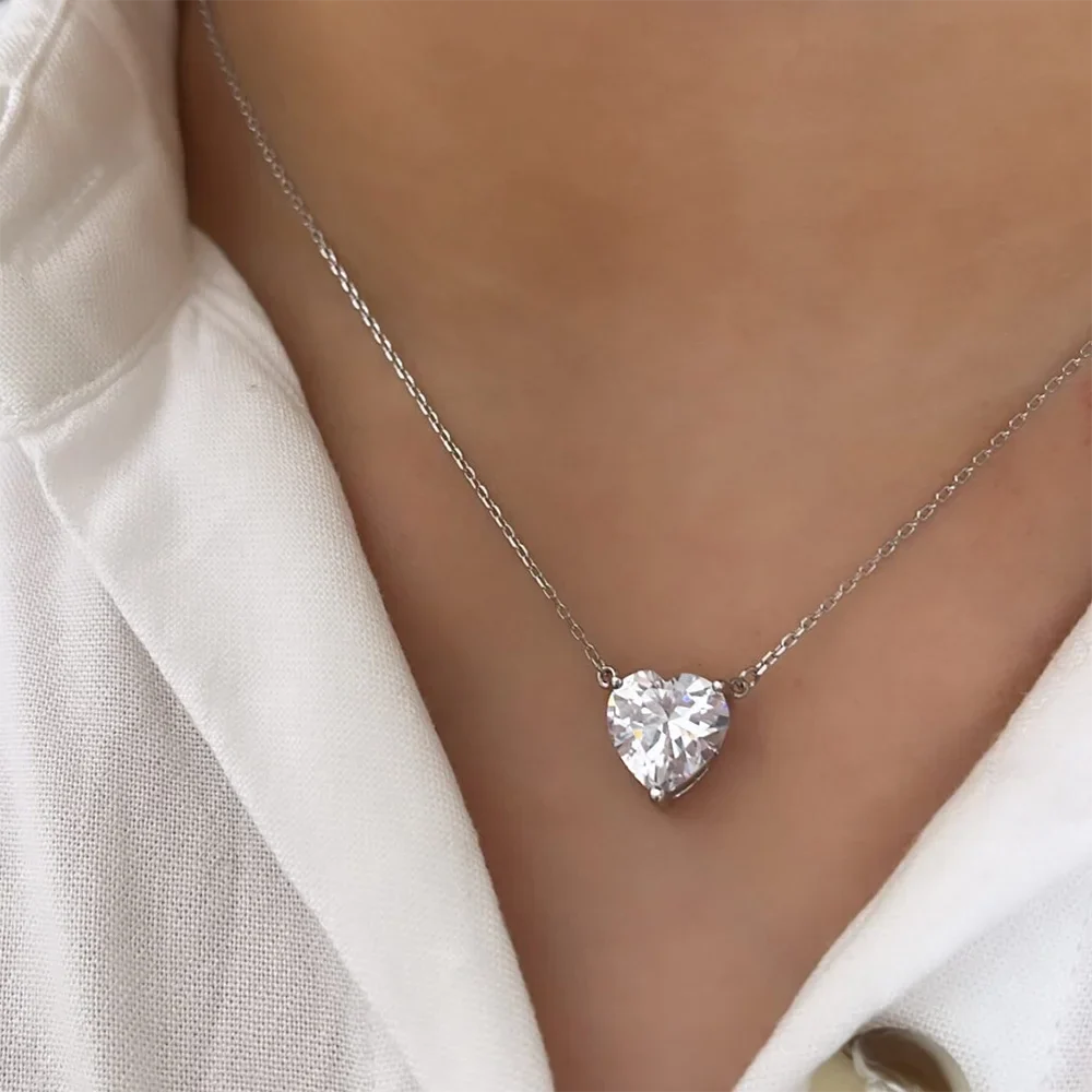 2/4/6carat Heart Cut Moissanite Pendant Necklace for Women S925 Silver D Color Solitaire Diamond Neck Chain with Certificate
