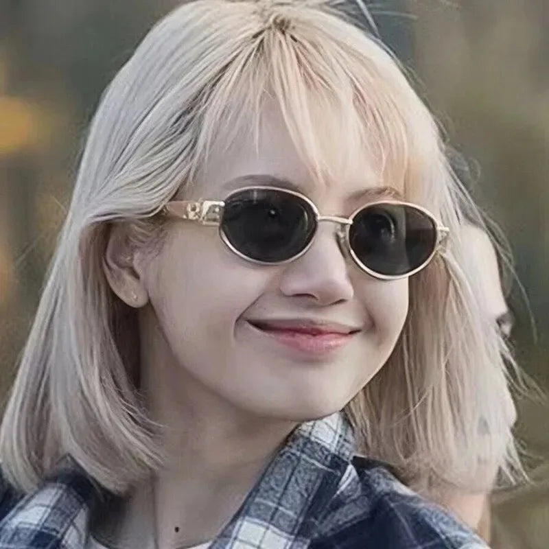2026 Trendy Oval Sunglasses for Women Luxury Brand Designer Metal Frame Sun Glasses Ladies Classic Vintage Round Shades Unisex