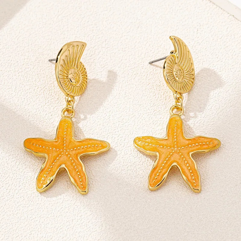 1 Pair Geometric Temperament Casual Starfish Stud Earrings Summer Simple Beach Vacation Style Earrings Ocean Jewelry Gift