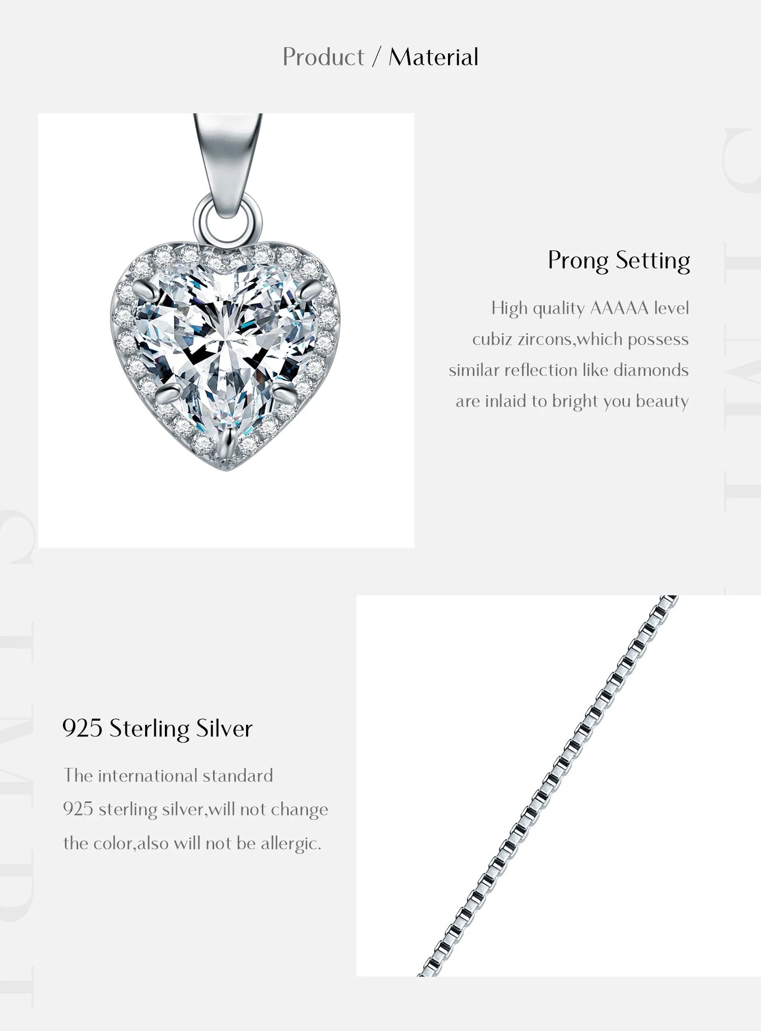 2020 New Design 925 Sterling Silver Heart pendant Fashion Heart Clear Zirconia Classic Wedding Chain Jewelry For Women