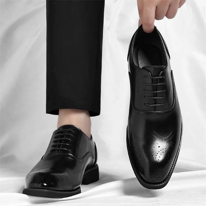 Solid Color New Dress Shoes for Men Lace Designer Fashion Wedding Derby Shoes Male Spring Autumn Business Casual Shoe Man