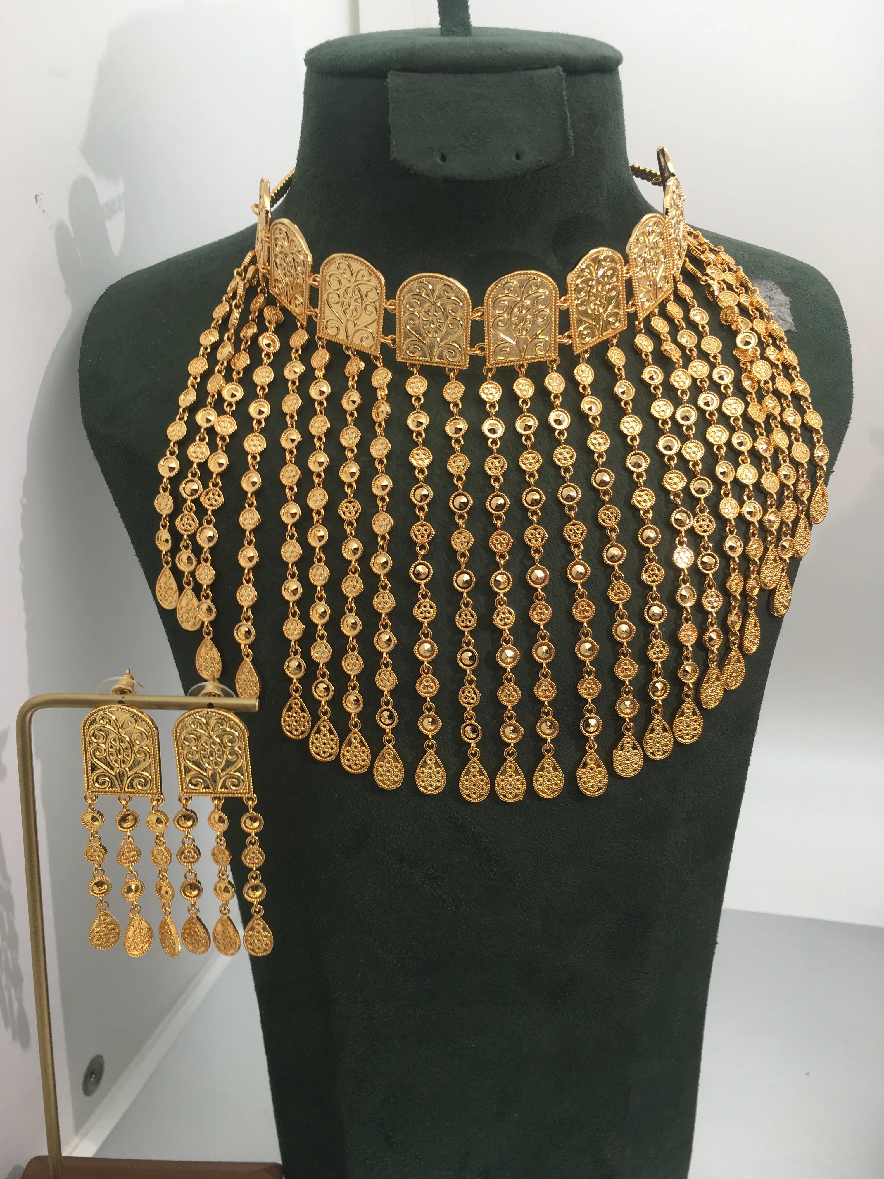 Trendy Fashion2PCS Luxury Waterdrop Indian Jewelry Sets For Women Wedding Party Indian Dubai Bridal jewelry Set