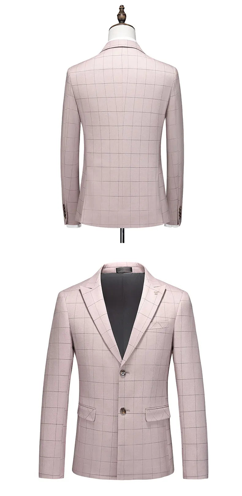 ( Jacket + Vest + Pants ) Fashion Boutique Plaid Mens Casual Business Suit Groom Wedding Dress Formal Slim Plaid Suit