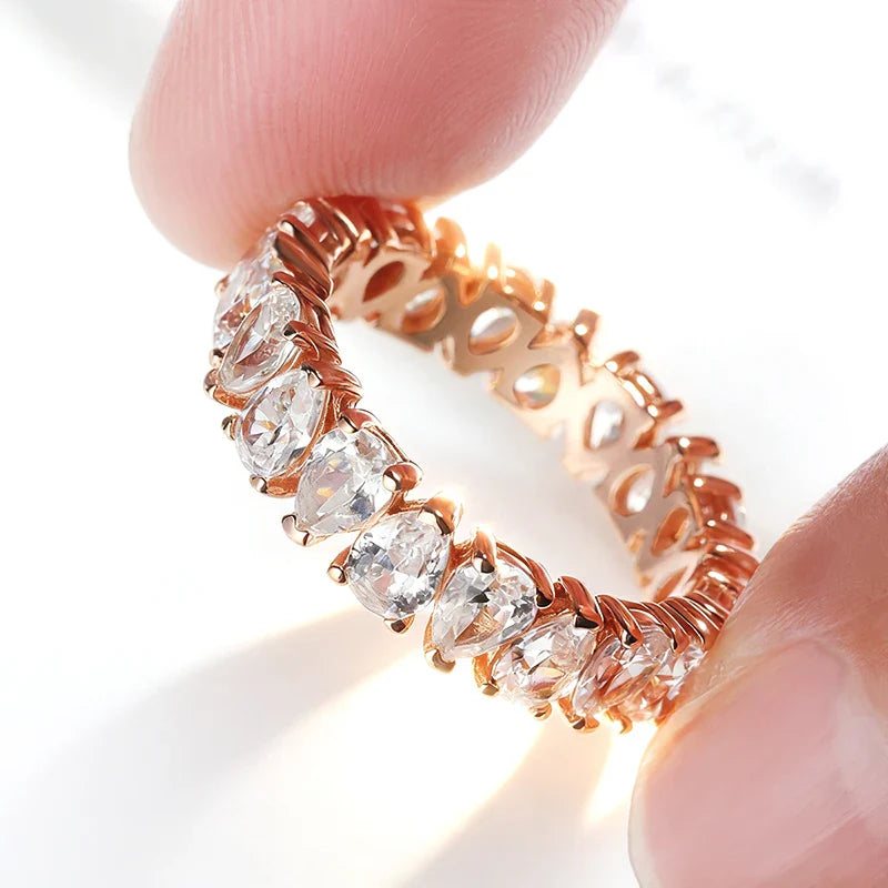 3*5mm Pear Cut All Zircon Moissanite Rings Full Enternity Lab Diamond Band for Women 925 Sterling Silver Fine Jewelry