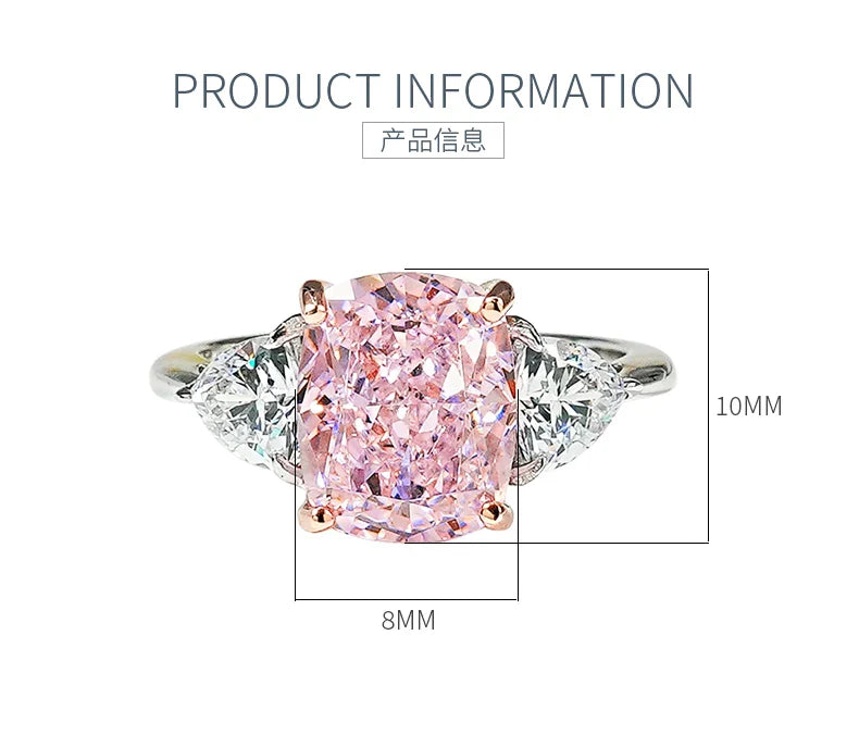 Luxury pink diamond Radian ice cut 925 silver ring set with high carbon diamond temperament versatile ice cut