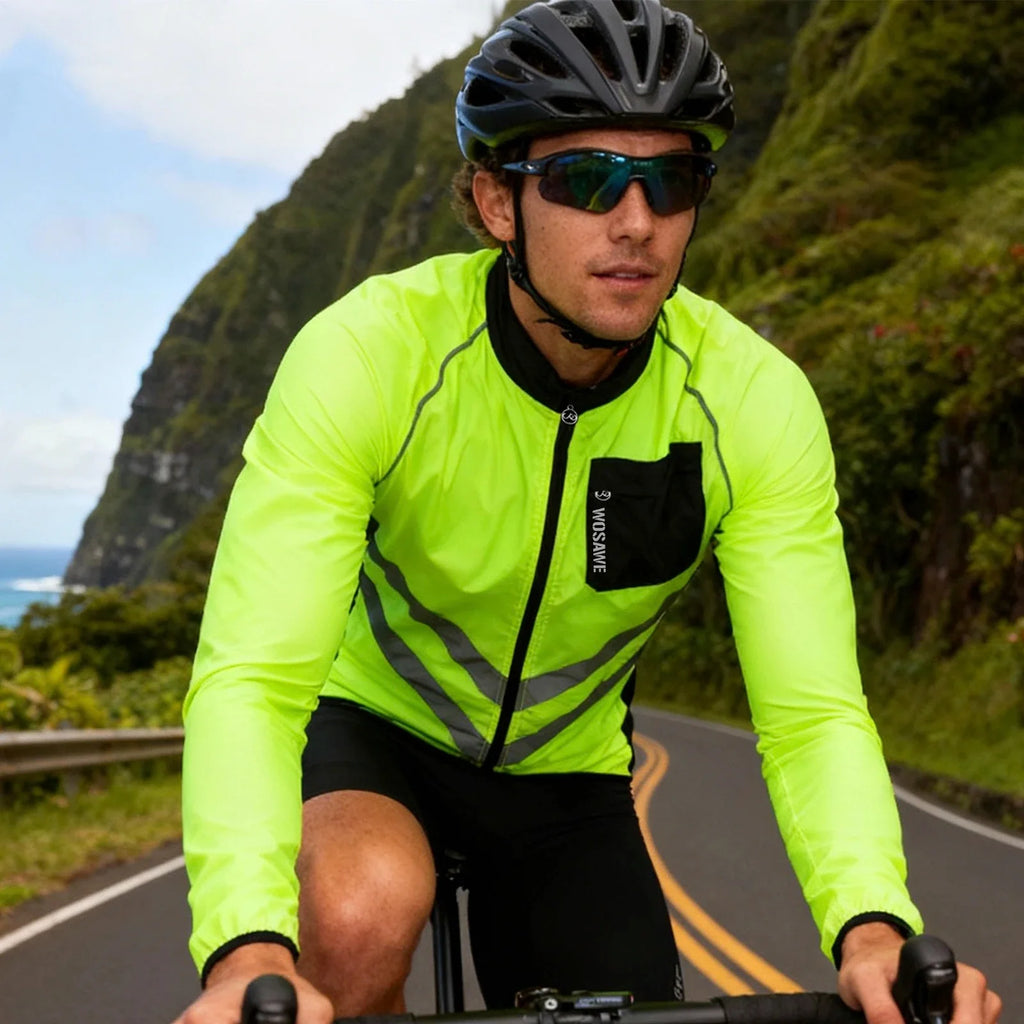Reflective Cycling Windbreaker Men MTB Bike Jacket Moto Coat Windproof Camping Fishing Cycling Clothes Multi-use Jersey