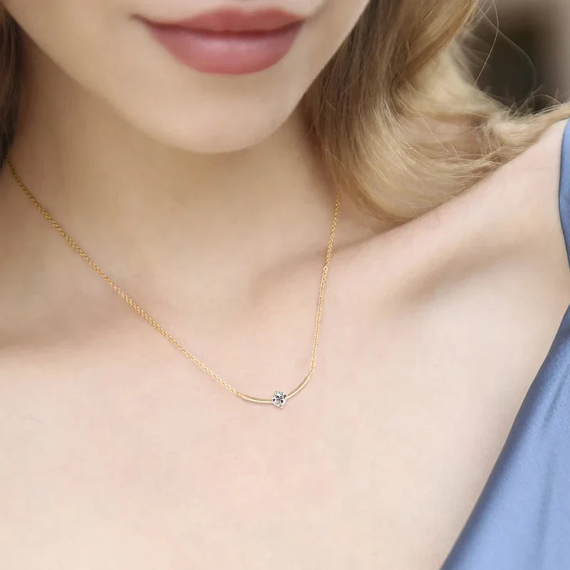 Minimalist Choker Necklace For Women 925 Sterling Silver 5mm 0.5ct Moissanite Pendant Necklace Delicate Daily Jewelry Gift