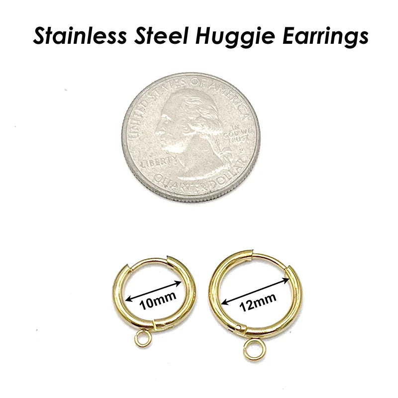 50 x Stainless Steel Huggie Earring Hooks with Loop, Gold Color Huggie Hoop Earring with Jump Ring for DIY Jewelry Findings