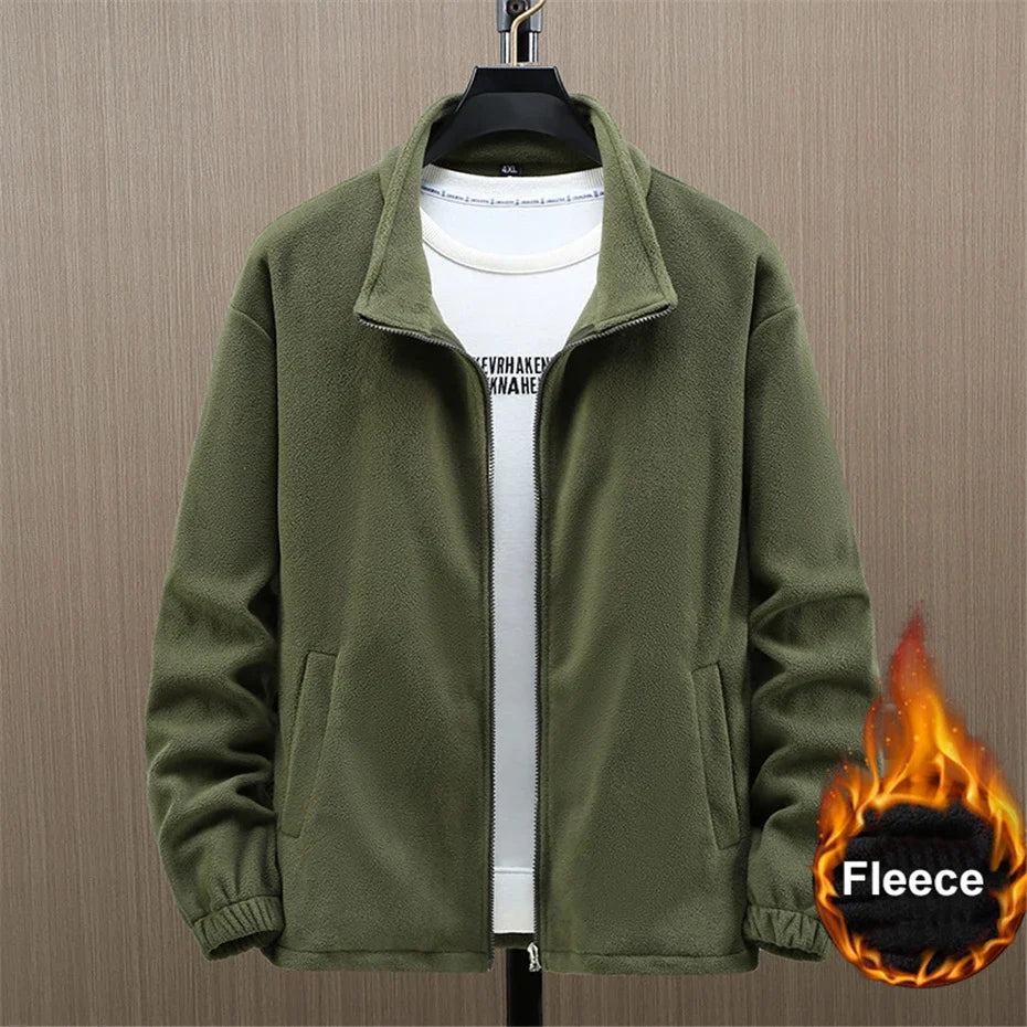 Solid Color Polar Fleece Jacket Men Winter Thcik Warm Fleece Jacket Coat Plus Size 12XL Fashion Casual Polar Fleece Coat Male