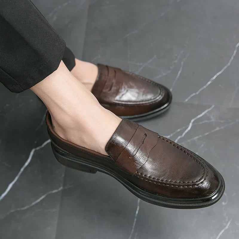 Men's Classic Leather Casual Shoes With Anti-Slip Thick Sole  Outdoor Walking Shoe  Pointed  Toe Comfortable And Durable Loafers