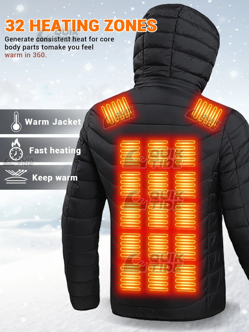 Intelligent Heating Jacket, 32-Heating Zones, 4-Switches, 3-Speed Adjustable, Suitable For Outdoor Activities,Indoor Work,Hiking