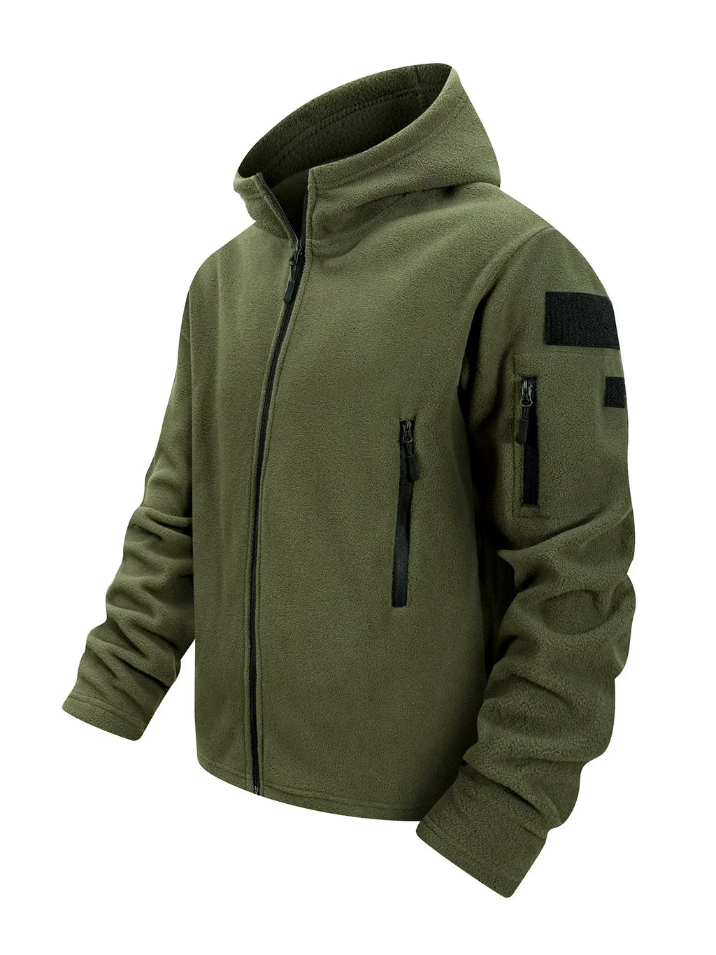 Men's Hiking Tactical Fleece Full Zip Hooded Jacket Multi-Zipper Pockets Design Autumn Winter Warm Outdoor Sports Coat for Men