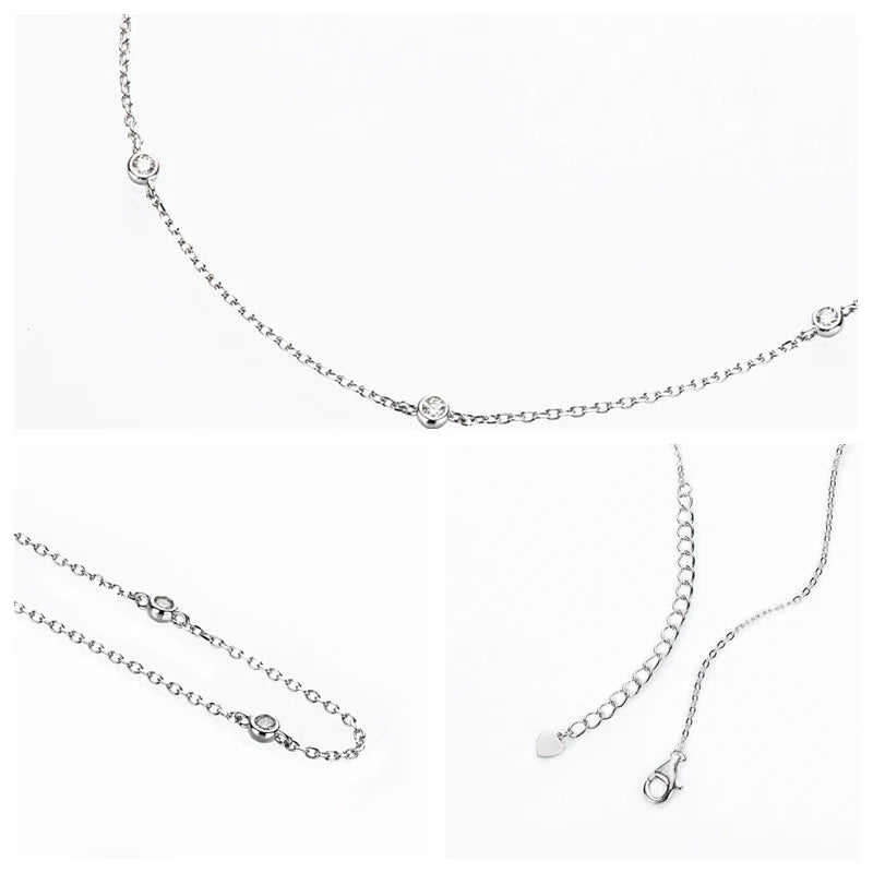 925 Sterling Silver Necklaces Round Cut 2.5mm/4mm Bezel Moissanite Choker Necklace for Women Multilayer Neck Jewelry