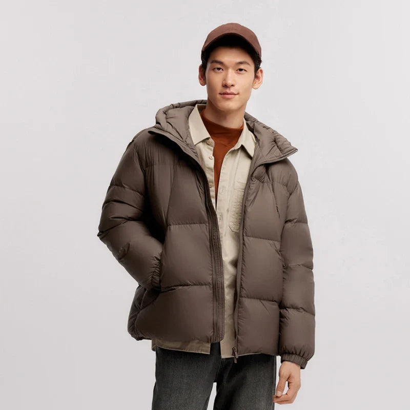 Down Jacket Men 2024 Winter New Thermal Three-Proof Couple Hooded Outerwear Solid Color Versatile Down Jacket