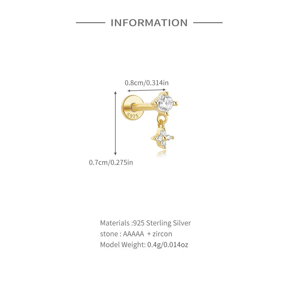 925 Sterling Silver Star/Flower/Pearl Zircon Dangle Earrings For Women 1pc Simple Earrings For Women Girl Wedding Gift