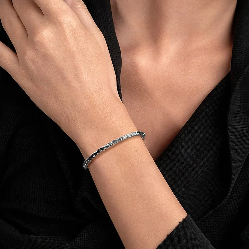 GRA Certified 3mm 0.1CT Gradient Color Black Grey White Moissanite Tennis Bracelet for Men Woman 925 Silver Link Bracelets