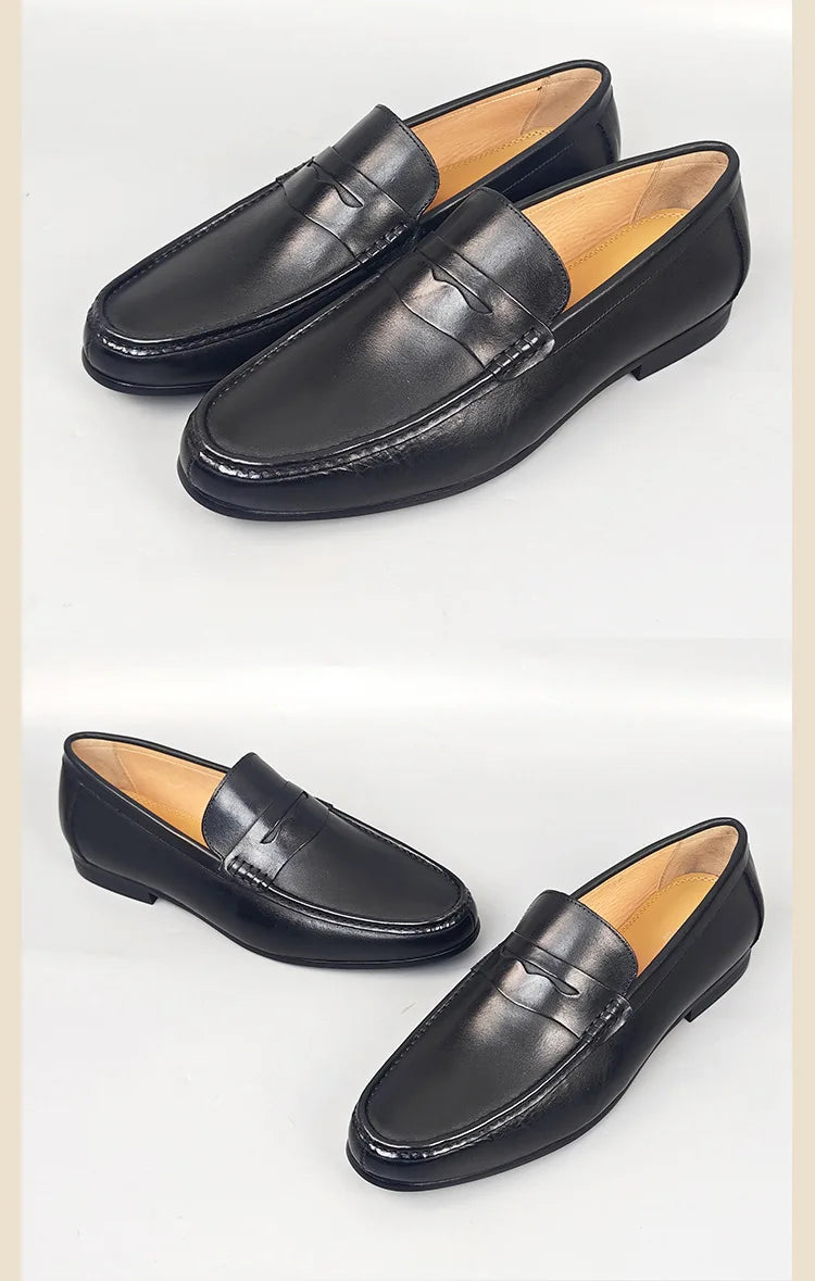 Classic Men Penny Loafers Genuine Leather Slip On Casual Formal Dress Shoes Mens Wedding Party Office Moccasins Shoes