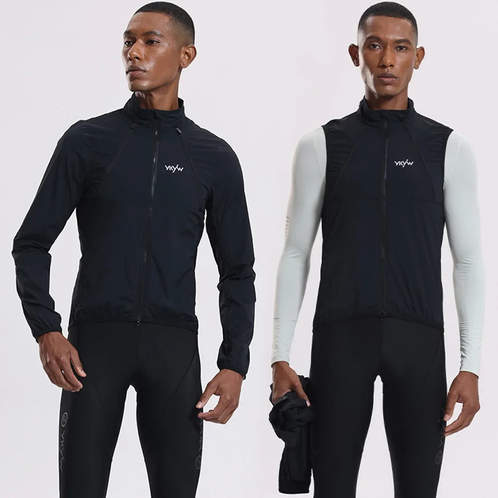 Men's Cycling 2-in-1 Jacket Waterproof Windproof Bicycle Jersey 6 pockets breathable Road Bike Gilet MTB Riding Clothes
