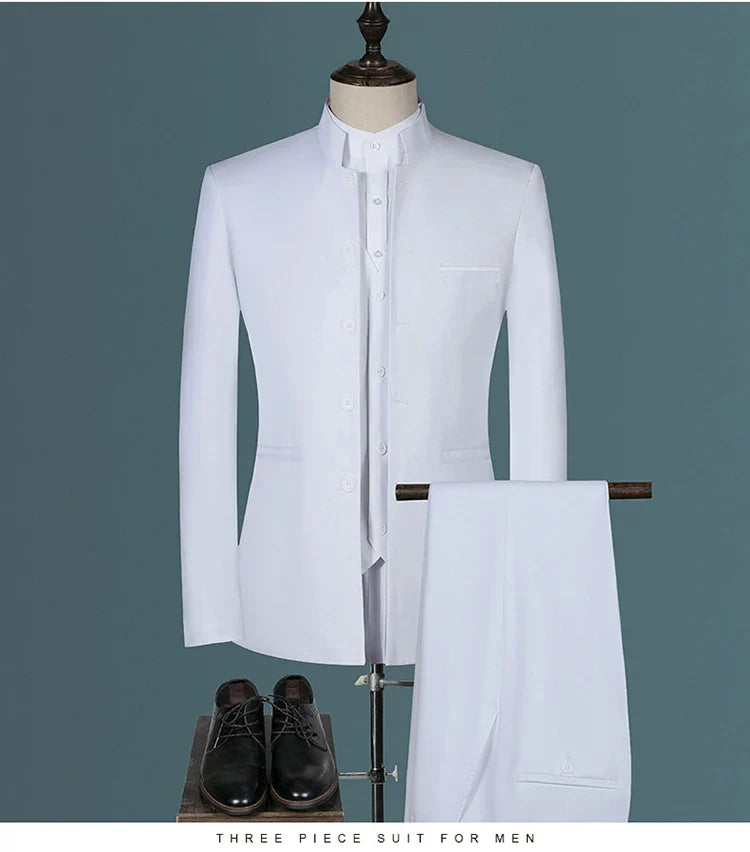 Suit (Blazer+ Vest + Pants) Men's Fashion Gentleman Business Outdoor Standing Collar Gentleman Wedding Work Casual MAO Suit