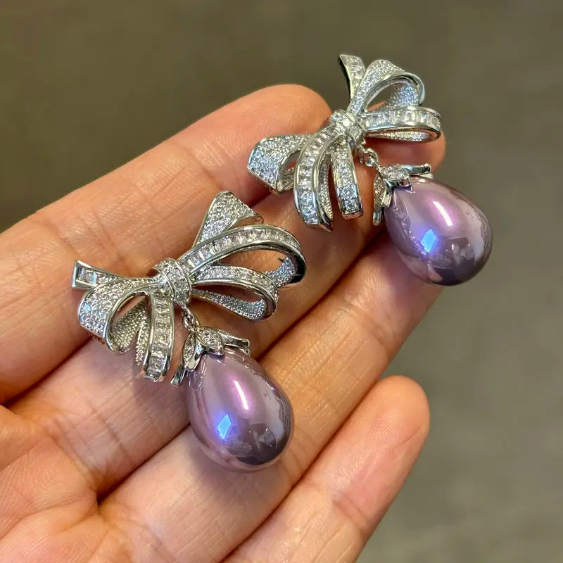 Purple Knot Pearl Earrings For Jewelry Gift