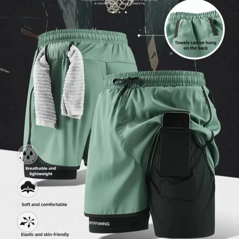 Men Running Shorts Gym Sports 2 in 1 Camo Quick Dry Workout Training Gym Fitness Jogging Short Sweatpants Summer Men Sportswear