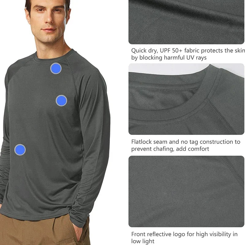 Summer Sun Protection Men's Shirts Uv Spf Upf 50+ Tops Quick Dry Long Sleeve Stretchy Men Shirt Outdoor Running Fishing